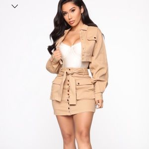 Fashion Nova denim skirt set- khaki. Size Medium
